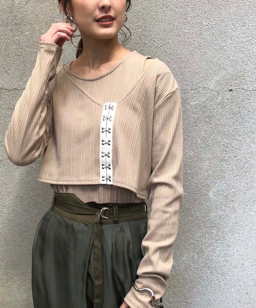 &g'aime(アンジェム)の「【&g'aime】テレコレイヤードトップス(Tシャツ/カットソー・レディース・ブラック/ベージュ/ピンクベージュ・FREE)」の12枚目の写真