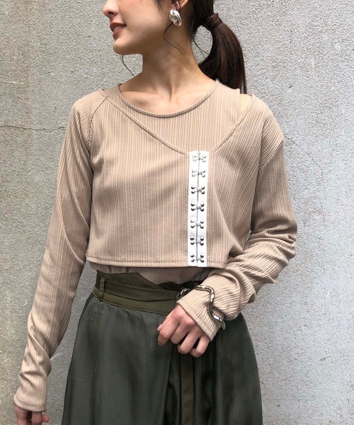 &g'aime(アンジェム)の「【&g'aime】テレコレイヤードトップス(Tシャツ/カットソー・レディース・ブラック/ベージュ/ピンクベージュ・FREE)」の11枚目の写真