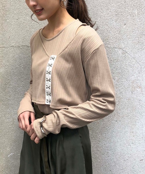 &g'aime(アンジェム)の「【&g'aime】テレコレイヤードトップス(Tシャツ/カットソー・レディース・ブラック/ベージュ/ピンクベージュ・FREE)」の13枚目の写真