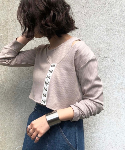 &g'aime(アンジェム)の「【&g'aime】テレコレイヤードトップス(Tシャツ/カットソー・レディース・ブラック/ベージュ/ピンクベージュ・FREE)」の16枚目の写真