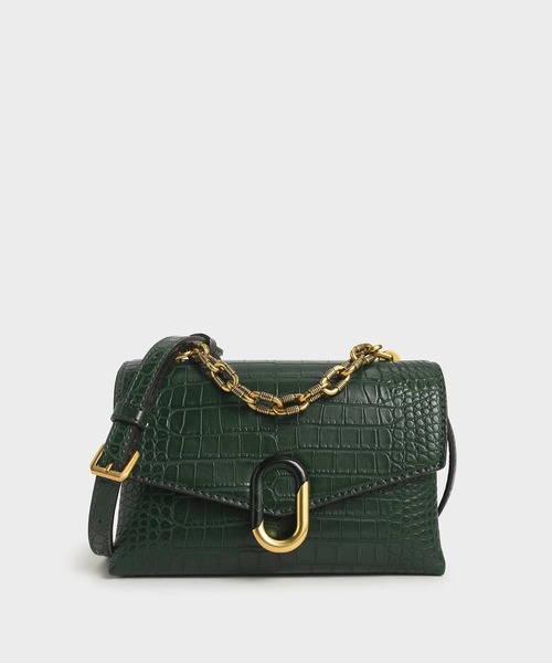 CHARLES & KEITH(チャールズ & キース)の「チャンキーチェーン ストラップトラペーズバッグ / Chunky Chain Strap Trapeze Bag(ショルダーバッグ・レディース・ブラック/クリーム/マルチ/ピンク系その他/グリーン・S)」の3枚目の写真