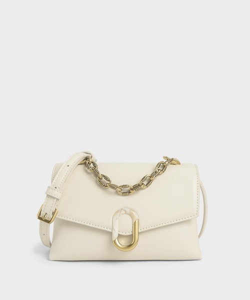 CHARLES & KEITH(チャールズ & キース)の「チャンキーチェーン ストラップトラペーズバッグ / Chunky Chain Strap Trapeze Bag(ショルダーバッグ・レディース・ブラック/クリーム/マルチ/ピンク系その他/グリーン・S)」の2枚目の写真