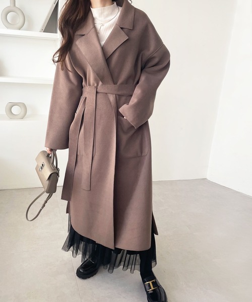 GeeRA（ジーラ）の「オーバーサイズチェスターコート（チェスターコート・レディース・ベージュ/ブルー/ブラック/ブラウン/アイボリー・X-LARGE/MEDIUM/XX-LARGE/LARGE/SMALL）」の10枚目の写真