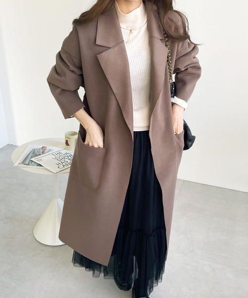 GeeRA（ジーラ）の「オーバーサイズチェスターコート（チェスターコート・レディース・ベージュ/ブルー/ブラック/ブラウン/アイボリー・X-LARGE/MEDIUM/XX-LARGE/LARGE/SMALL）」の14枚目の写真