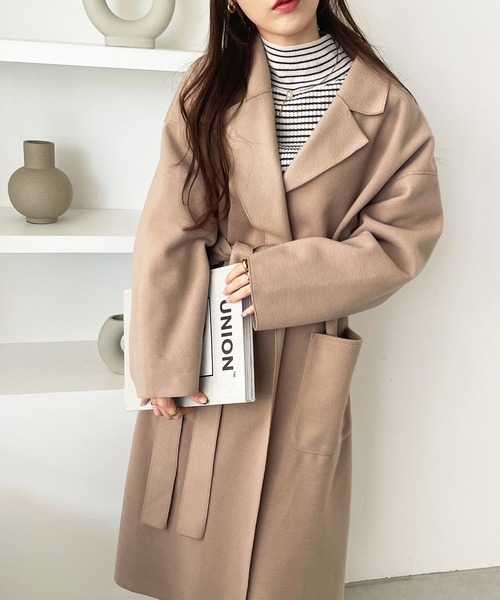 GeeRA（ジーラ）の「オーバーサイズチェスターコート（チェスターコート・レディース・ベージュ/ブルー/ブラック/ブラウン/アイボリー・X-LARGE/MEDIUM/XX-LARGE/LARGE/SMALL）」の19枚目の写真