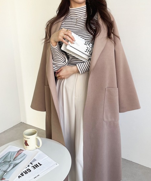 GeeRA（ジーラ）の「オーバーサイズチェスターコート（チェスターコート・レディース・ベージュ/ブルー/ブラック/ブラウン/アイボリー・X-LARGE/MEDIUM/XX-LARGE/LARGE/SMALL）」の20枚目の写真