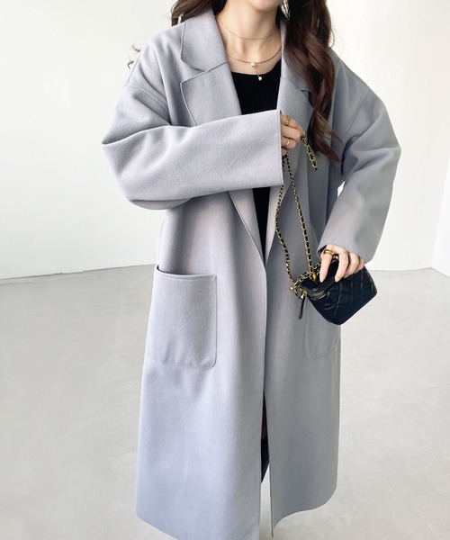 GeeRA（ジーラ）の「オーバーサイズチェスターコート（チェスターコート・レディース・ベージュ/ブルー/ブラック/ブラウン/アイボリー・X-LARGE/MEDIUM/XX-LARGE/LARGE/SMALL）」の22枚目の写真