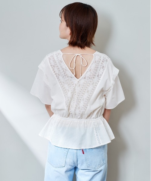 cepo(セポ)の「フレアスリーブ レースブラウス(シャツ/ブラウス・レディース・ブラック/オフホワイト/ピンク・M)」の5枚目の写真