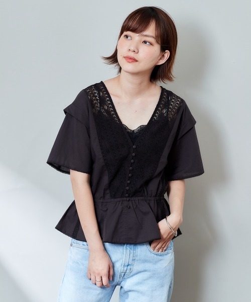 cepo(セポ)の「フレアスリーブ レースブラウス(シャツ/ブラウス・レディース・ブラック/オフホワイト/ピンク・M)」の12枚目の写真