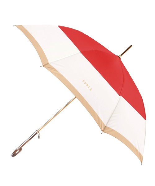 【新品】FURLA フルラ　雨傘　長傘　カラーボーダー　ハート　チャーム 雨傘】 フルラ (FURLA) カラーボーダー ロゴプリント 長傘
