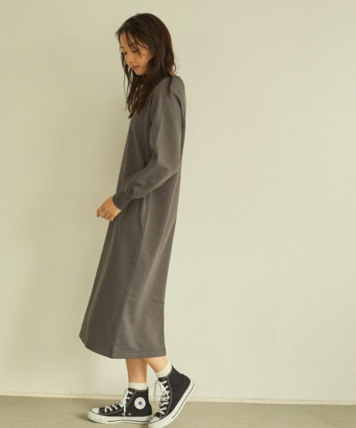 KANGOL EXTRA COMFORT(カンゴールエクストラコンフォート)の「ラグランスリーブロングワンピース(ワンピース・レディース・チャコールグレー/ブラック/アイボリー/ダークパープル/ブルーグレー/モカ・LL/M/L)」の4枚目の写真