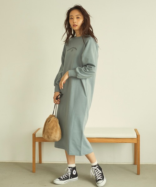 KANGOL EXTRA COMFORT(カンゴールエクストラコンフォート)の「ラグランスリーブロングワンピース(ワンピース・レディース・チャコールグレー/ブラック/アイボリー/ダークパープル/ブルーグレー/モカ・LL/M/L)」の5枚目の写真