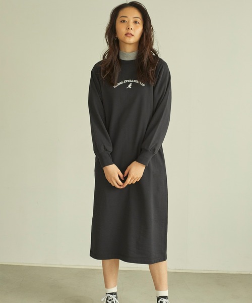 KANGOL EXTRA COMFORT(カンゴールエクストラコンフォート)の「ラグランスリーブロングワンピース(ワンピース・レディース・チャコールグレー/ブラック/アイボリー/ダークパープル/ブルーグレー/モカ・LL/M/L)」の3枚目の写真