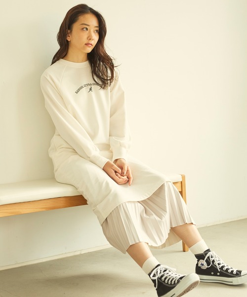 KANGOL EXTRA COMFORT(カンゴールエクストラコンフォート)の「ラグランスリーブロングワンピース(ワンピース・レディース・チャコールグレー/ブラック/アイボリー/ダークパープル/ブルーグレー/モカ・LL/M/L)」の7枚目の写真