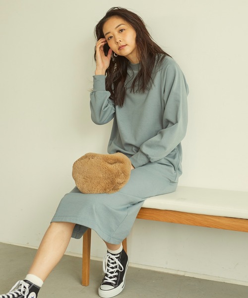 KANGOL EXTRA COMFORT(カンゴールエクストラコンフォート)の「ラグランスリーブロングワンピース(ワンピース・レディース・チャコールグレー/ブラック/アイボリー/ダークパープル/ブルーグレー/モカ・LL/M/L)」の18枚目の写真