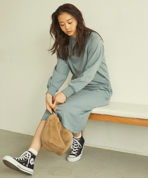 KANGOL EXTRA COMFORT(カンゴールエクストラコンフォート)の「ラグランスリーブロングワンピース(ワンピース・レディース・チャコールグレー/ブラック/アイボリー/ダークパープル/ブルーグレー/モカ・LL/M/L)」の19枚目の写真