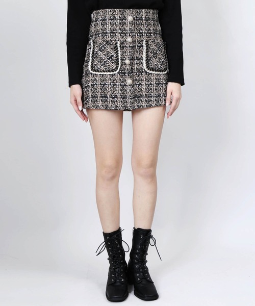 WC（ダブル シー）の「WC/パールボタンツイードスカパン（スカート・レディース・ブラック/ベージュ・FREE）」の5枚目の写真