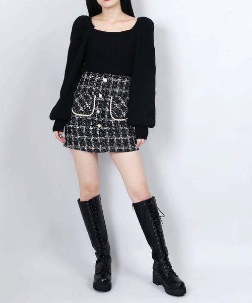 WC（ダブル シー）の「WC/パールボタンツイードスカパン（スカート・レディース・ブラック/ベージュ・FREE）」の3枚目の写真