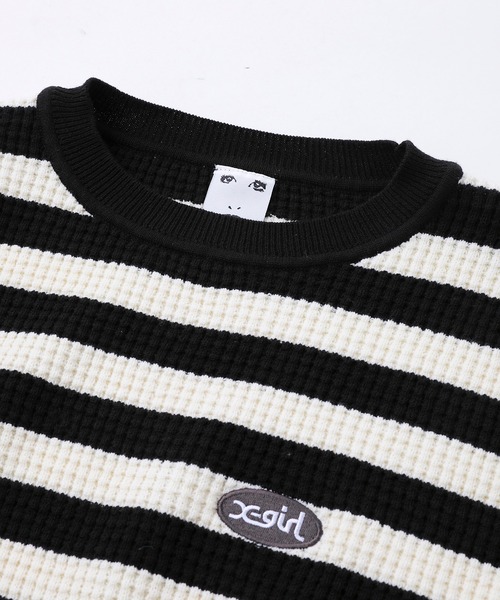 X-girl（エックスガール）の「【WEB限定】CROPPED STRIPE KNIT TOP