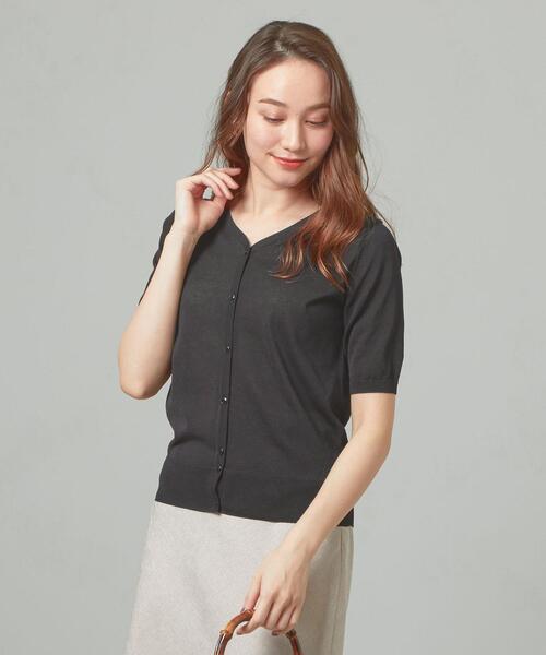 closet story（クローゼットストーリー）の「＜closet story＞□デオドラント Vネック SSL カーディガン [抗菌防臭] -手洗い可能-（カーディガン/ボレロ・レディース・ブラック/ホワイト/ターコイズブルー・FREE）」の3枚目の写真