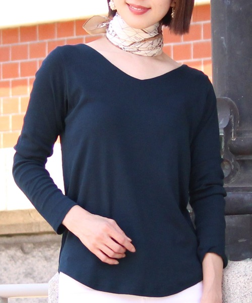 コットンVネックシャツ（Tシャツ/カットソー）｜ElegChic（エレグシック）