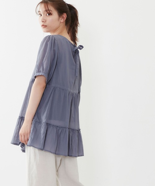 POU DOU DOU(プードゥドゥ)の「シアーコットンティアードブラウス(シャツ/ブラウス・レディース・ネイビー/イエロー/アイボリー・3)」の3枚目の写真