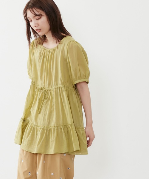 POU DOU DOU(プードゥドゥ)の「シアーコットンティアードブラウス(シャツ/ブラウス・レディース・ネイビー/イエロー/アイボリー・3)」の1枚目の写真