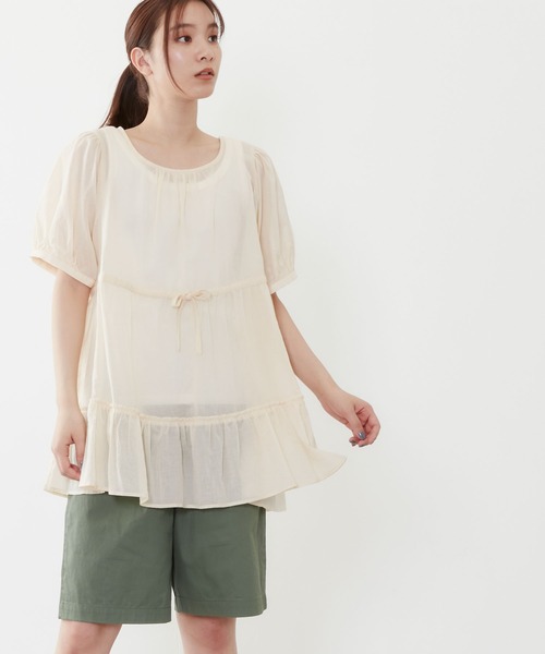 POU DOU DOU(プードゥドゥ)の「シアーコットンティアードブラウス(シャツ/ブラウス・レディース・ネイビー/イエロー/アイボリー・3)」の2枚目の写真