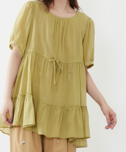 POU DOU DOU(プードゥドゥ)の「シアーコットンティアードブラウス(シャツ/ブラウス・レディース・ネイビー/イエロー/アイボリー・3)」の8枚目の写真