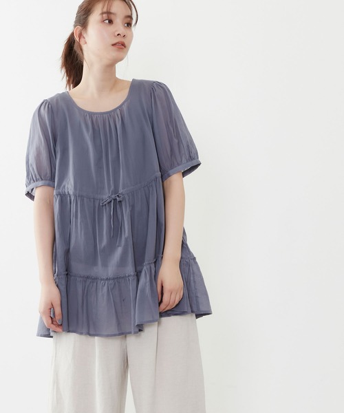 POU DOU DOU(プードゥドゥ)の「シアーコットンティアードブラウス(シャツ/ブラウス・レディース・ネイビー/イエロー/アイボリー・3)」の12枚目の写真