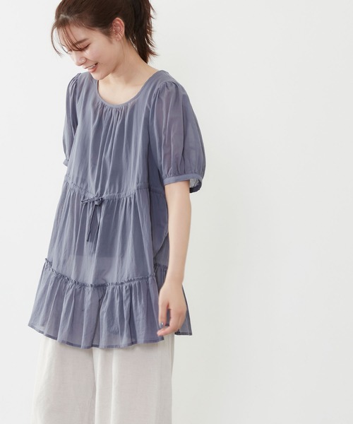 POU DOU DOU(プードゥドゥ)の「シアーコットンティアードブラウス(シャツ/ブラウス・レディース・ネイビー/イエロー/アイボリー・3)」の13枚目の写真