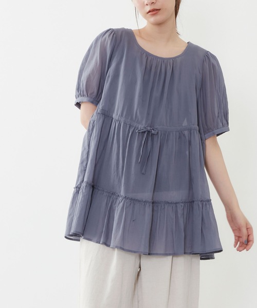 POU DOU DOU(プードゥドゥ)の「シアーコットンティアードブラウス(シャツ/ブラウス・レディース・ネイビー/イエロー/アイボリー・3)」の14枚目の写真