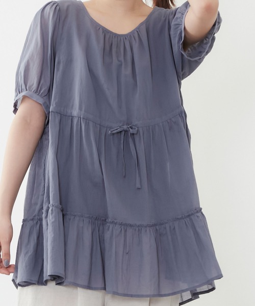 POU DOU DOU(プードゥドゥ)の「シアーコットンティアードブラウス(シャツ/ブラウス・レディース・ネイビー/イエロー/アイボリー・3)」の16枚目の写真