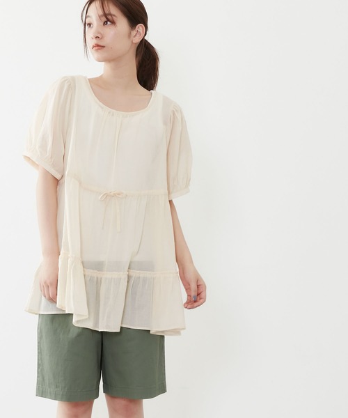 POU DOU DOU(プードゥドゥ)の「シアーコットンティアードブラウス(シャツ/ブラウス・レディース・ネイビー/イエロー/アイボリー・3)」の19枚目の写真