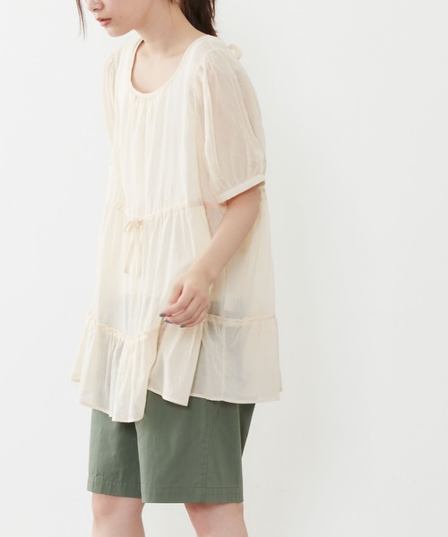 POU DOU DOU(プードゥドゥ)の「シアーコットンティアードブラウス(シャツ/ブラウス・レディース・ネイビー/イエロー/アイボリー・3)」の22枚目の写真