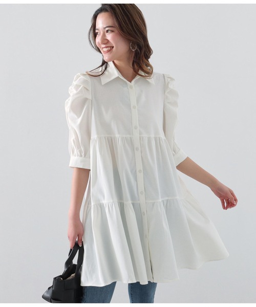 Alluge（アルージュ）の「ティアードシャツチュニック（チュニック・レディース・ライトグレー/ブラック/オフホワイト・FREE）」の2枚目の写真