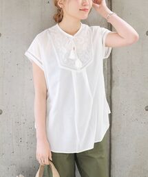 SHIPS any: エンブロイダリー ヨーク ブラウス 〈ウォッシャブル〉◇