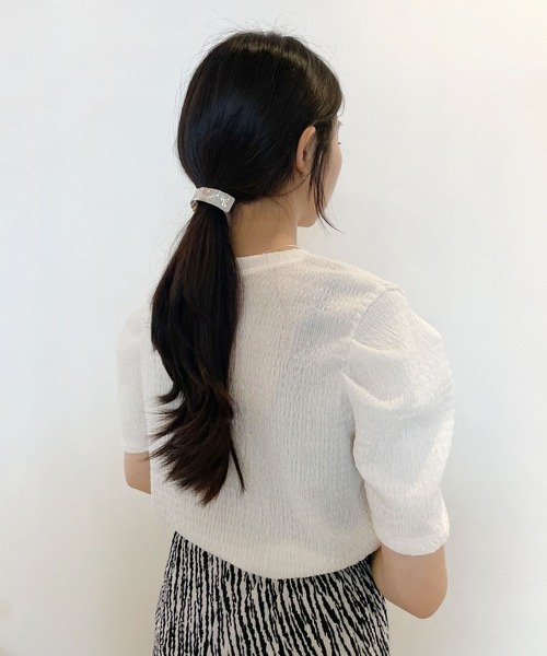 CEMONEMO（セモネモ）の「ワッシャー加工 半袖 パフスリーブ カットソー（Tシャツ/カットソー・レディース・ホワイト/ブラック・FREE）」の4枚目の写真