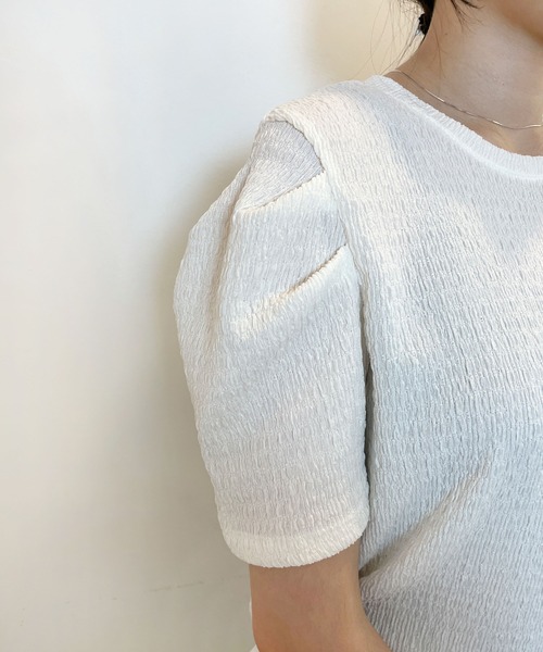 CEMONEMO（セモネモ）の「ワッシャー加工 半袖 パフスリーブ カットソー（Tシャツ/カットソー・レディース・ホワイト/ブラック・FREE）」の5枚目の写真