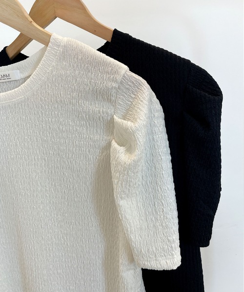 CEMONEMO（セモネモ）の「ワッシャー加工 半袖 パフスリーブ カットソー（Tシャツ/カットソー・レディース・ホワイト/ブラック・FREE）」の10枚目の写真