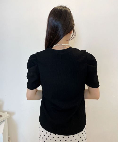 CEMONEMO（セモネモ）の「ワッシャー加工 半袖 パフスリーブ カットソー（Tシャツ/カットソー・レディース・ホワイト/ブラック・FREE）」の12枚目の写真