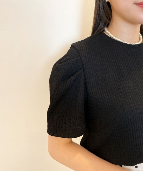 CEMONEMO（セモネモ）の「ワッシャー加工 半袖 パフスリーブ カットソー（Tシャツ/カットソー・レディース・ホワイト/ブラック・FREE）」の13枚目の写真