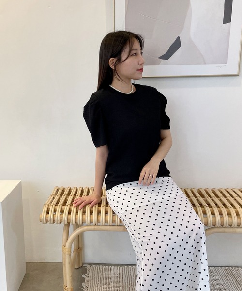 CEMONEMO（セモネモ）の「ワッシャー加工 半袖 パフスリーブ カットソー（Tシャツ/カットソー・レディース・ホワイト/ブラック・FREE）」の15枚目の写真