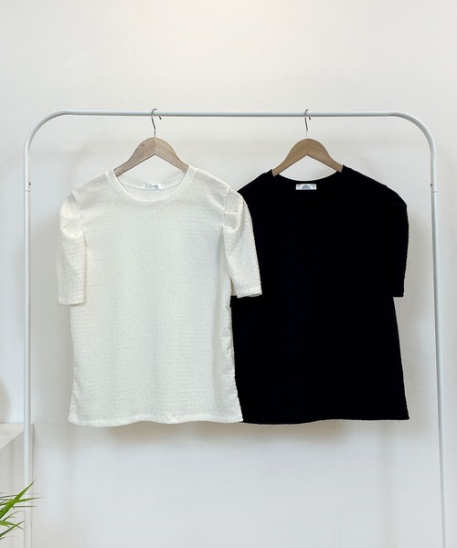 CEMONEMO（セモネモ）の「ワッシャー加工 半袖 パフスリーブ カットソー（Tシャツ/カットソー・レディース・ホワイト/ブラック・FREE）」の18枚目の写真