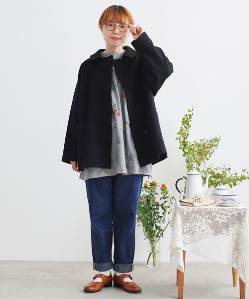 chambre de charme（シャンブルドゥシャーム）の「△cdc　super100 ショートコート（ステンカラーコート・レディース・ダークグリーン/サックスブルー/ブラック/ベージュ・FREE）」の2枚目の写真