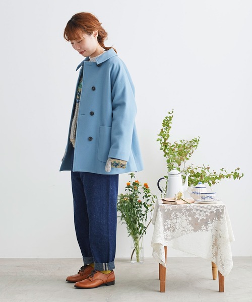 chambre de charme（シャンブルドゥシャーム）の「△cdc　super100 ショートコート（ステンカラーコート・レディース・ダークグリーン/サックスブルー/ブラック/ベージュ・FREE）」の19枚目の写真