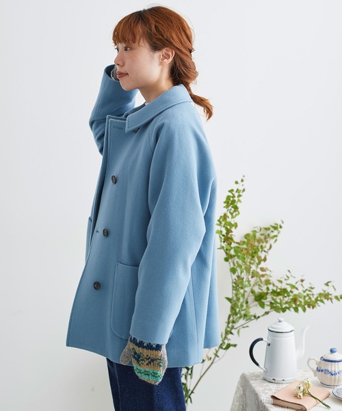 chambre de charme（シャンブルドゥシャーム）の「△cdc　super100 ショートコート（ステンカラーコート・レディース・ダークグリーン/サックスブルー/ブラック/ベージュ・FREE）」の18枚目の写真