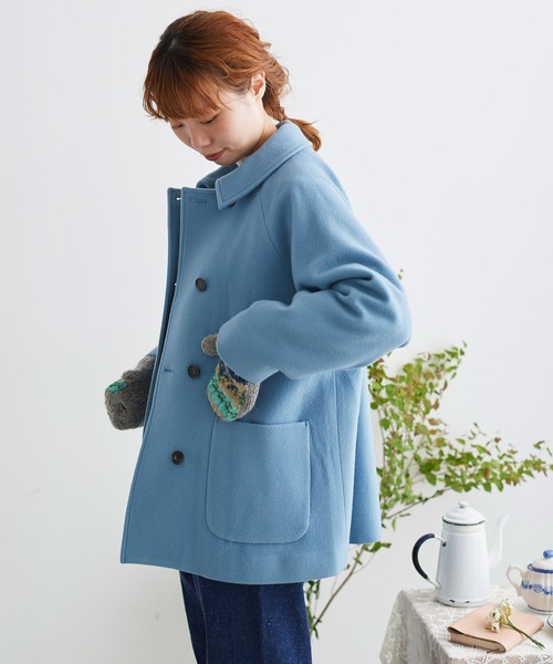 chambre de charme（シャンブルドゥシャーム）の「△cdc　super100 ショートコート（ステンカラーコート・レディース・ダークグリーン/サックスブルー/ブラック/ベージュ・FREE）」の20枚目の写真