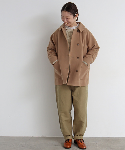 chambre de charme（シャンブルドゥシャーム）の「△cdc　super100 ショートコート（ステンカラーコート・レディース・ダークグリーン/サックスブルー/ブラック/ベージュ・FREE）」の5枚目の写真