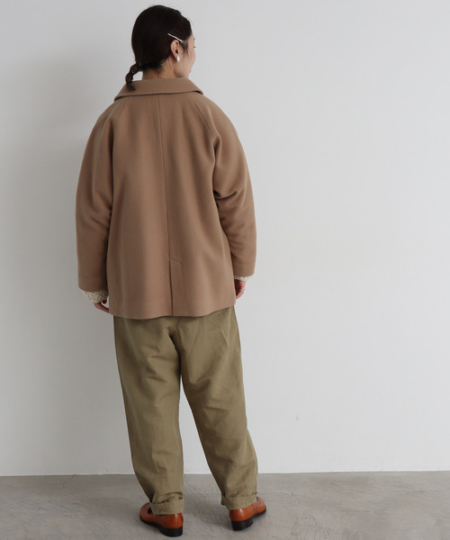 chambre de charme（シャンブルドゥシャーム）の「△cdc　super100 ショートコート（ステンカラーコート・レディース・ダークグリーン/サックスブルー/ブラック/ベージュ・FREE）」の10枚目の写真